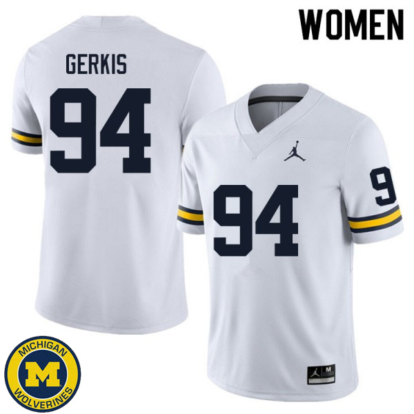 Women's Michigan Wolverines #94 Izaak Gerkis White NCAA Football Jersey